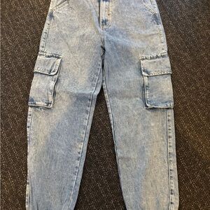 Blue Straight Leg Jeans with Vintage Wash
